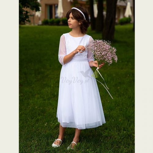 Elegancka, biała sukienka komunijna