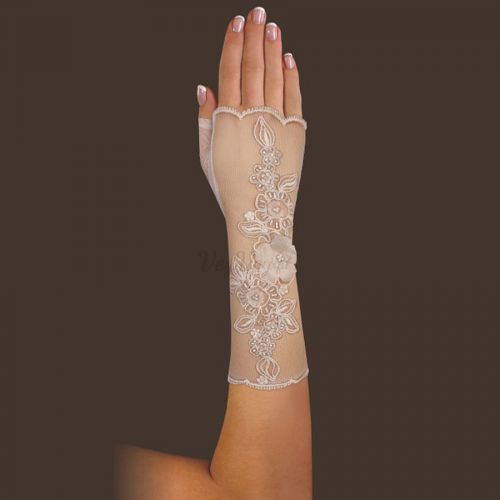Rękawiczki ślubne bez palców, haftowana siateczka.