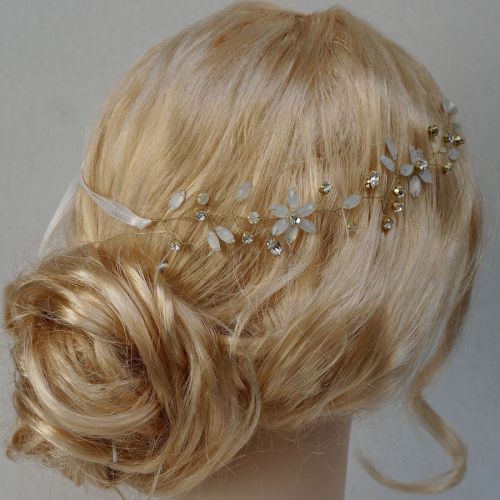 Biżuteryjna ślubna opaska do włosów, biało-złota