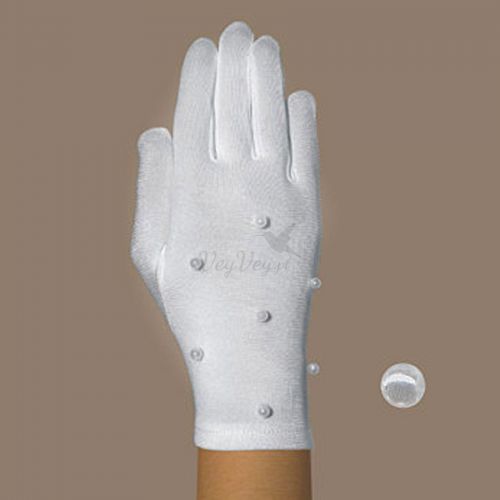 Rękawiczki komunijne z palcami, wyszywane perełkami.