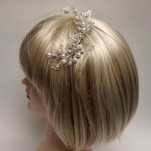 Ślubna spinka do włosów, srebrny kwiat z gałązką