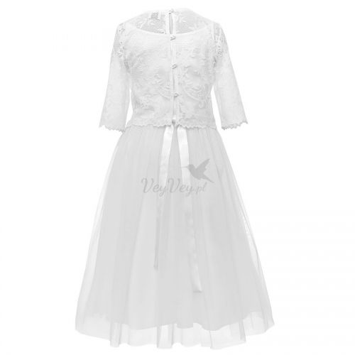 Biała sukienka komunijna z dodatkową koronkową bluzką