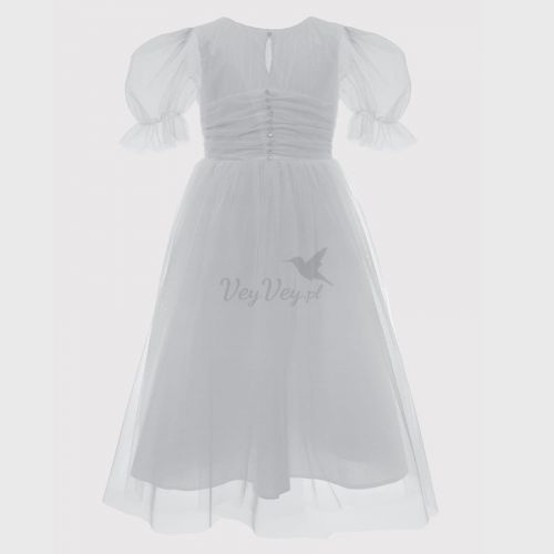 Biała sukienka komunijna z krótkimi, tiulowymi rękawami