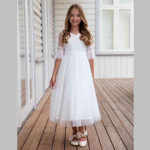 Biała sukienka do I Komunii z oryginalnym tyłem