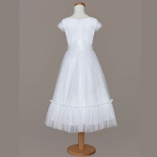 Biała sukienka komunijna z haftowanego tiulu