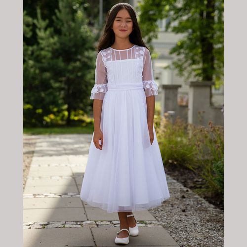 Biała sukienka komunijna z tiulu